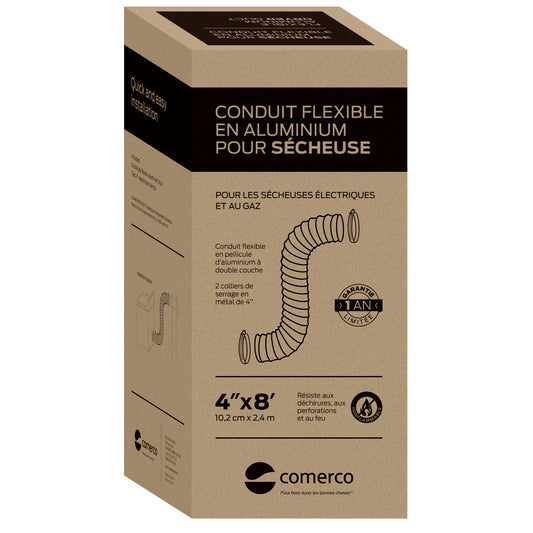Flexible Aluminum Dryer Duct 4’’ x 8’ / 10.2 cm x 2.4 m
