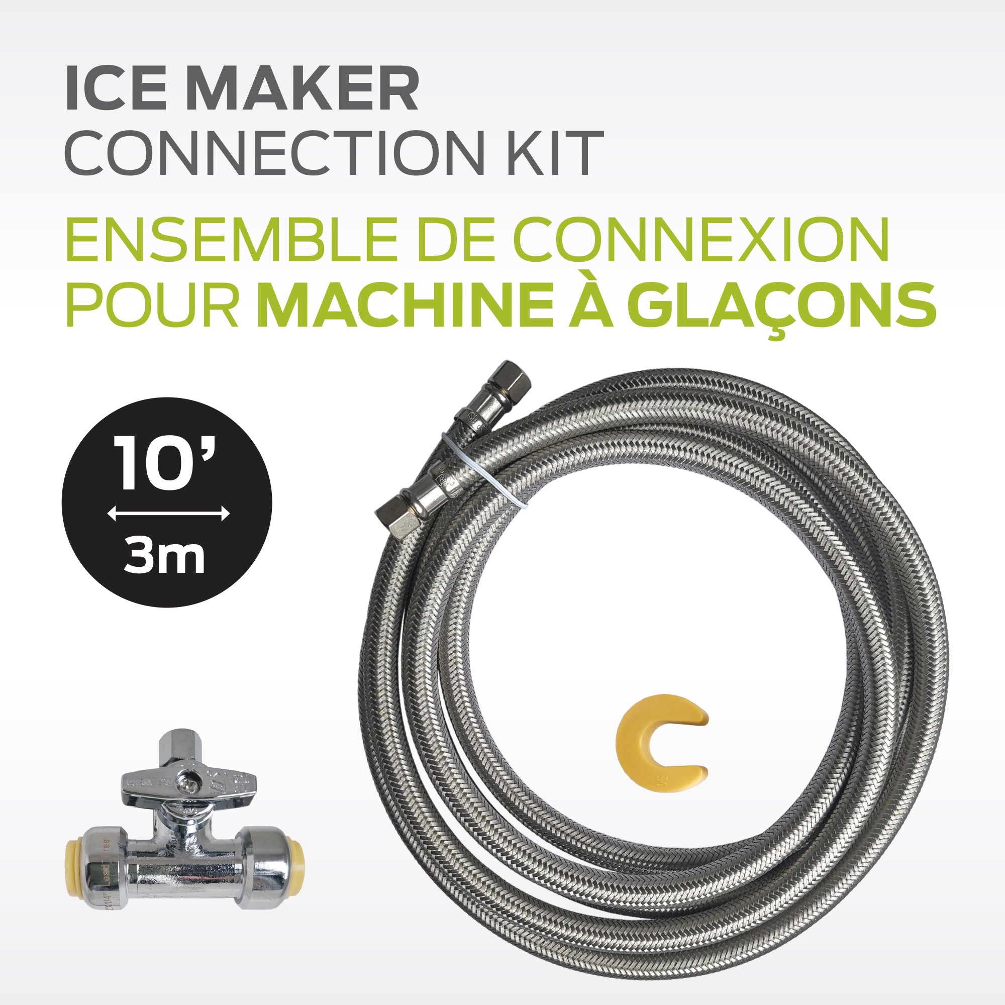 10' / 3 m Ice Maker Connection Kit - Braided Stainless Steel, Lead Free
