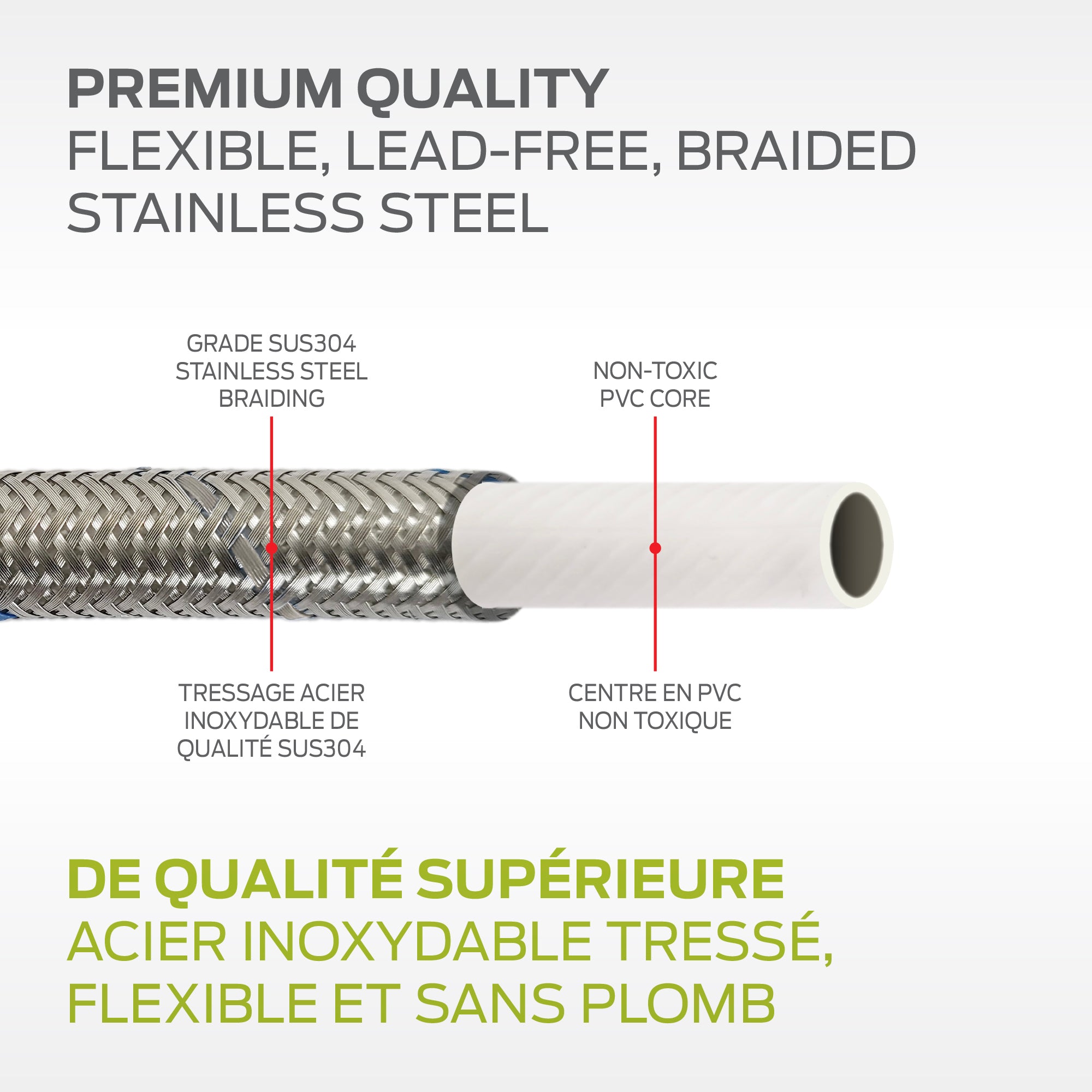 10' / 3 m Ice Maker Connection Kit - Braided Stainless Steel, Lead Free