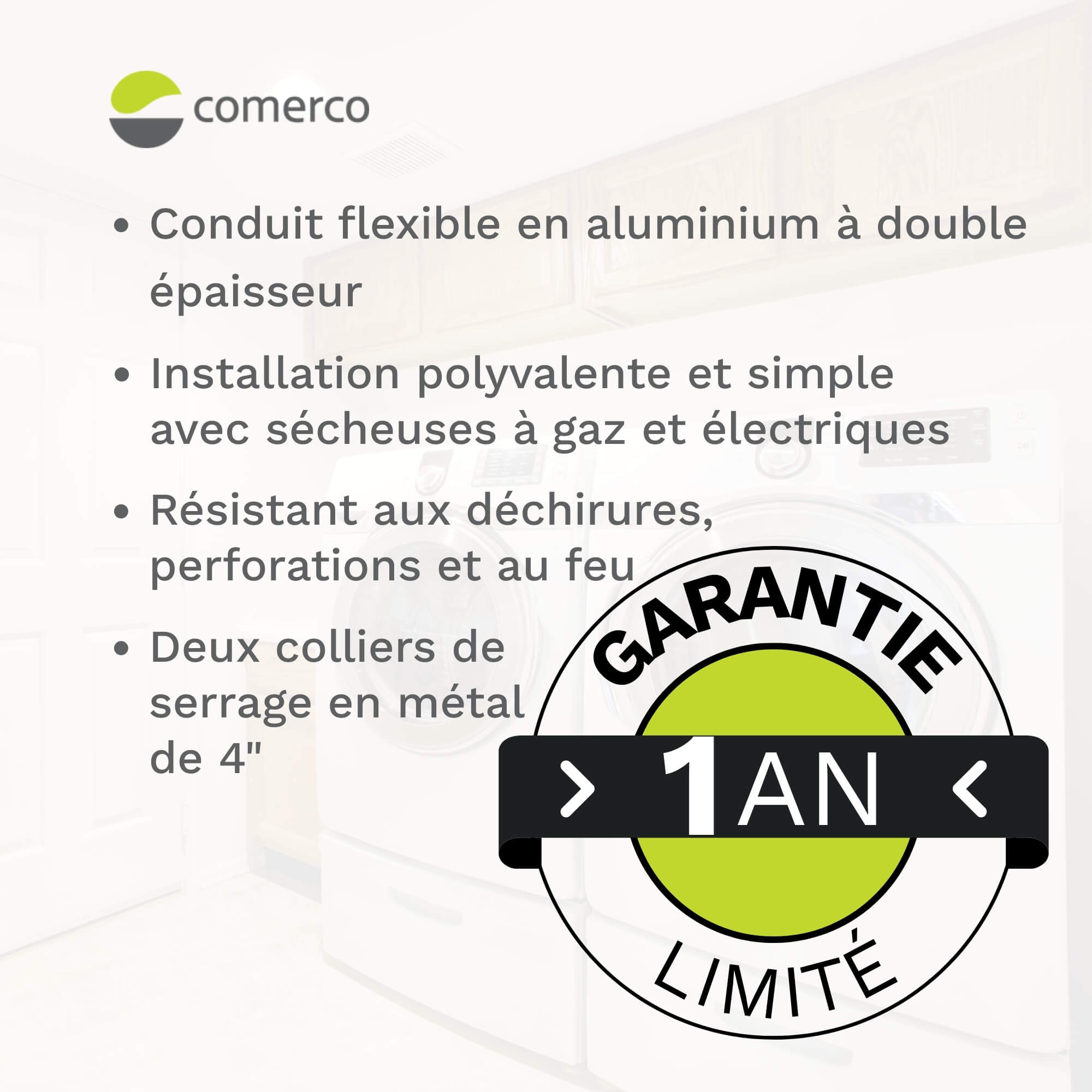 Conduit flexible en aluminium pour sécheuse - 4’’ x 8’ / 10,2 cm x 2,4 m
