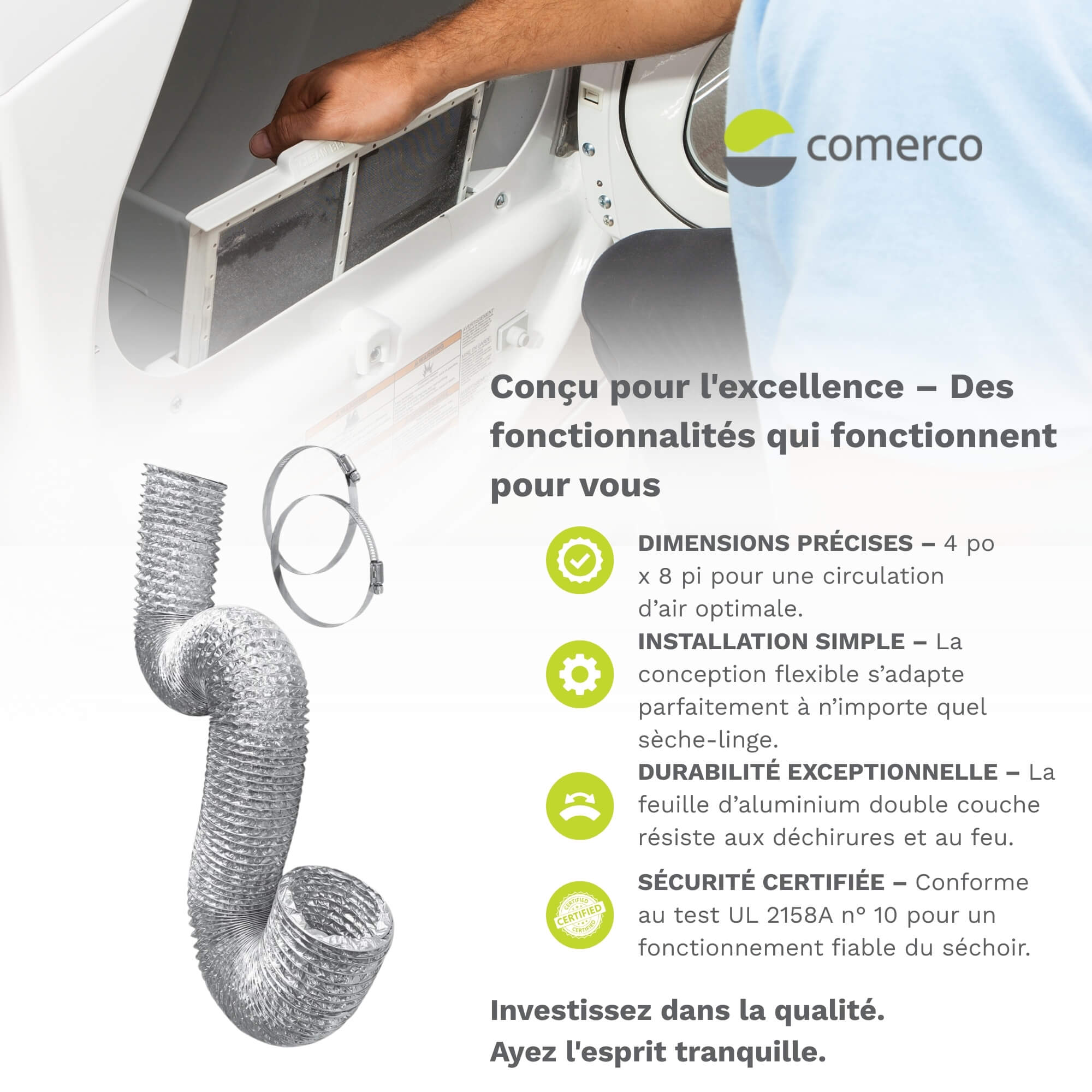Conduit flexible en aluminium pour sécheuse - 4’’ x 8’ / 10,2 cm x 2,4 m