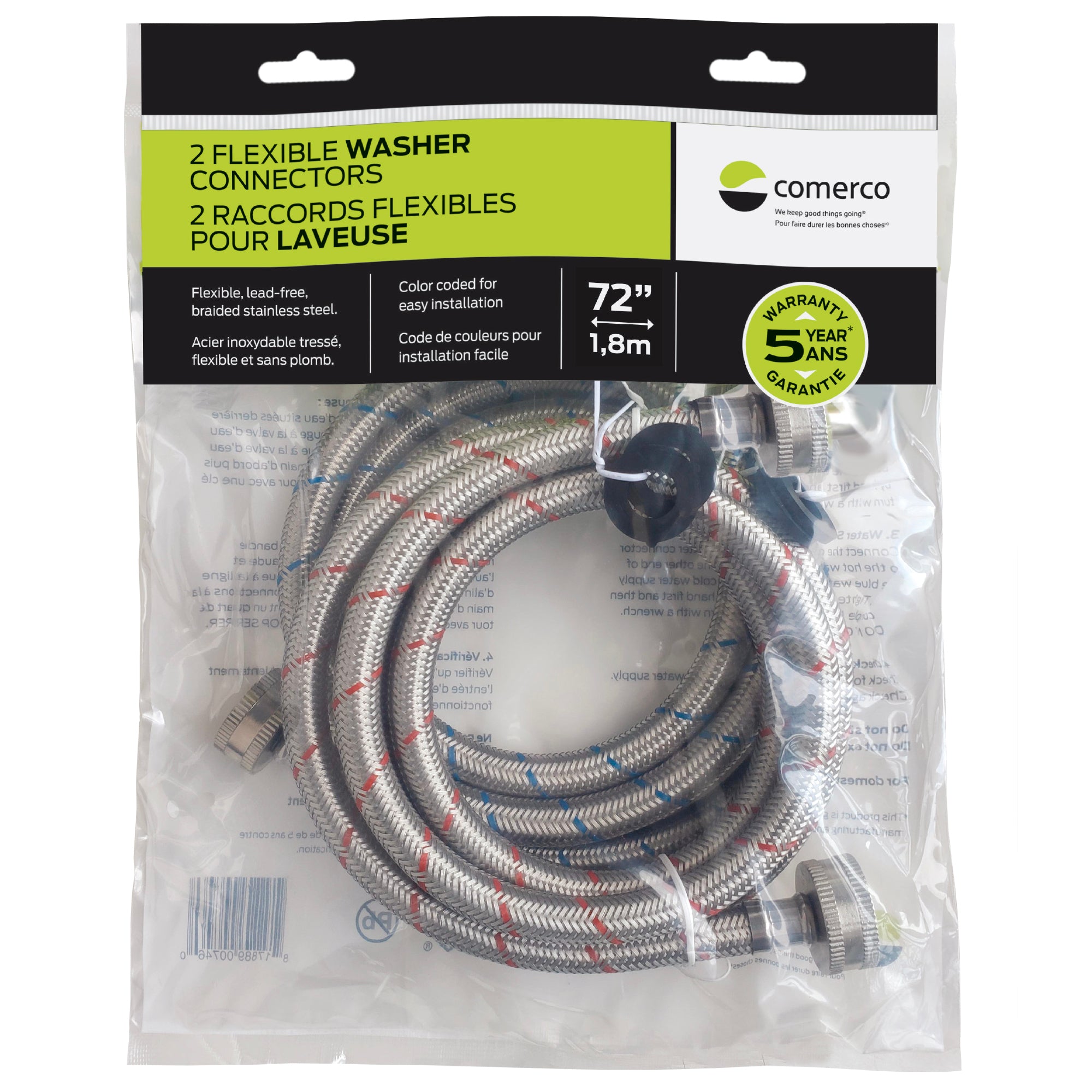 2 Raccords flexibles pour laveuse 6 pieds sans coude - 72’’ / 1,8m