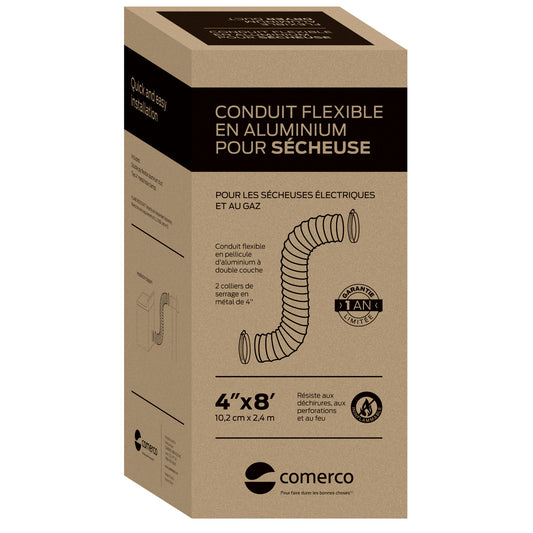 Conduit flexible en aluminium pour sécheuse - 4’’ x 8’ / 10,2 cm x 2,4 m